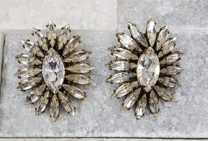 Vintage Robert Starburst Marquise Cut Rhinestone Clip Earrings